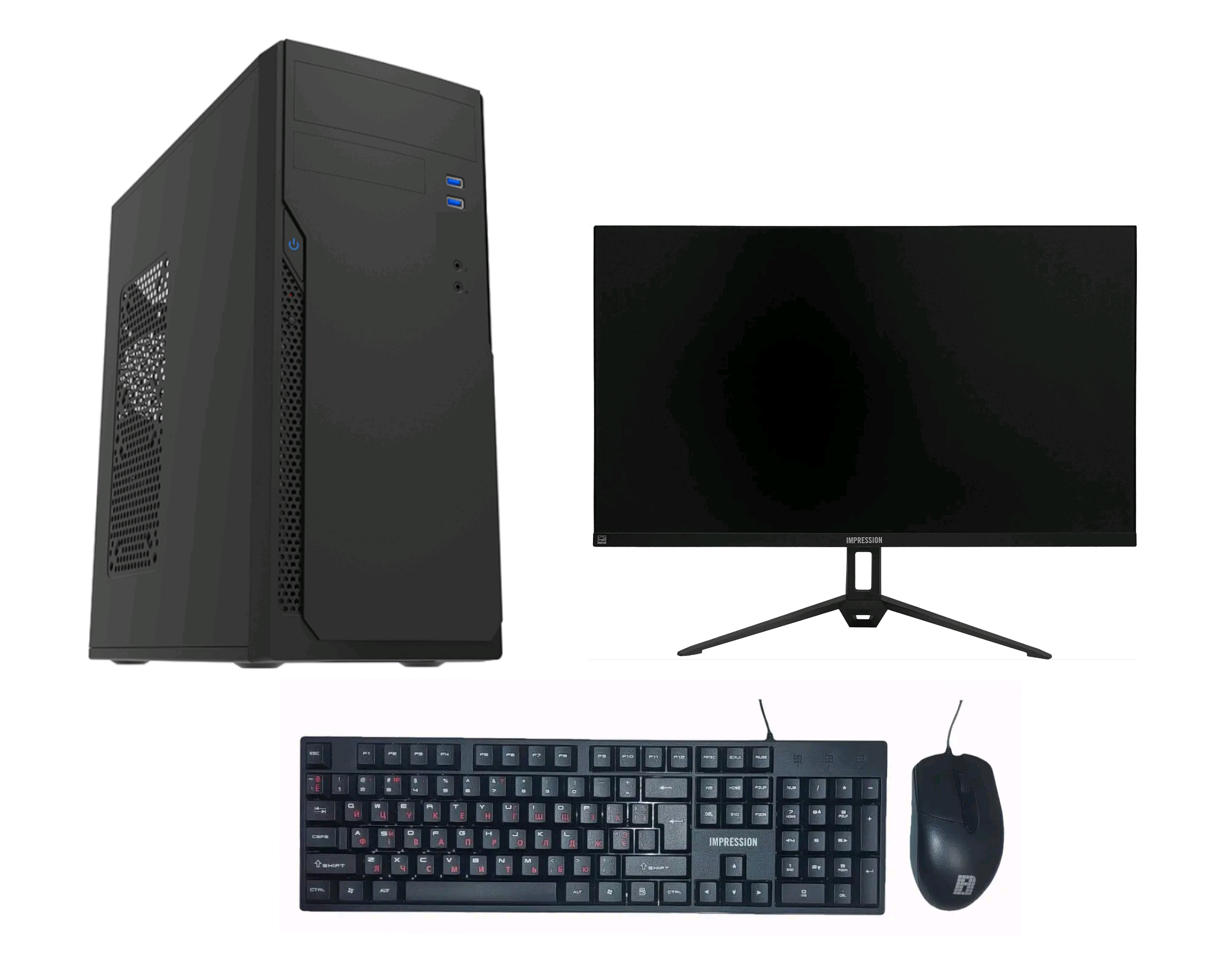 Системний блок Impression P+ (i3-12100 3.3GHz/H610/8GB/SSD-128GB M.2 NVMe/400W/WIN 11 PRO UKR/комплект клавіатура+миша/монітор 23,8" Impression/ДБЖ)